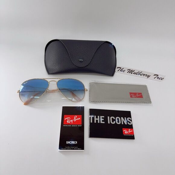 Ray-Ban Aviator RB3025 001/3F 58mm Gold Frame Light Blue Gradient Sunglasses NIB - Picture 2 of 16